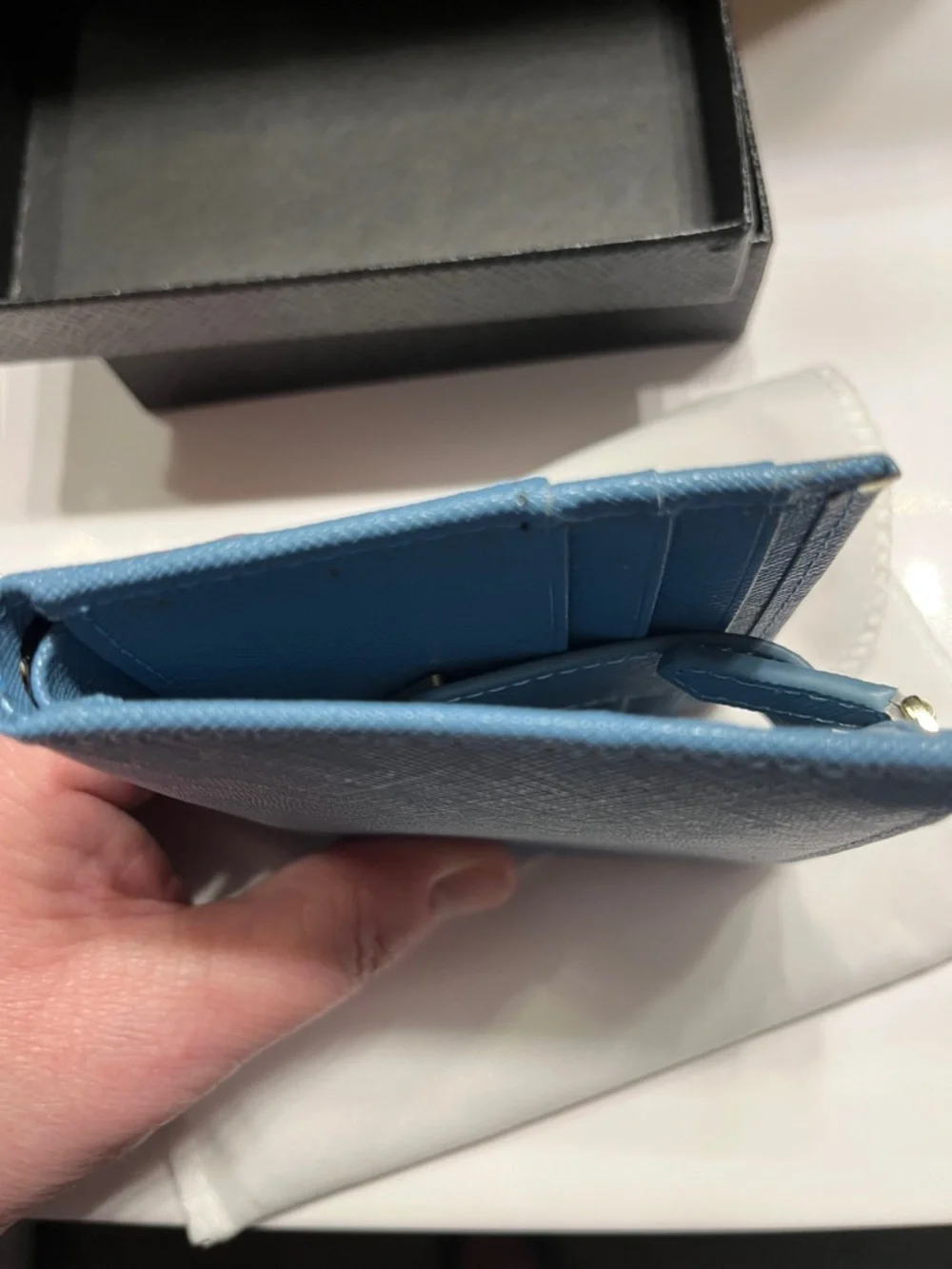 NWOT Authentic Prada Light Blue Saffiano Leather Card Case with Zip Pocket. OBO - Picture 6 of 10